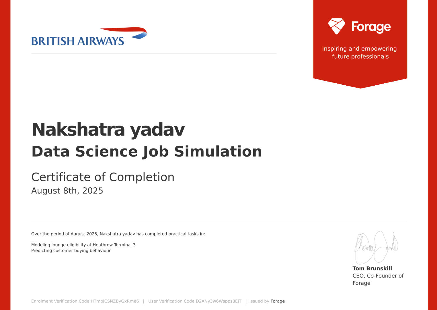 Certified by british airways